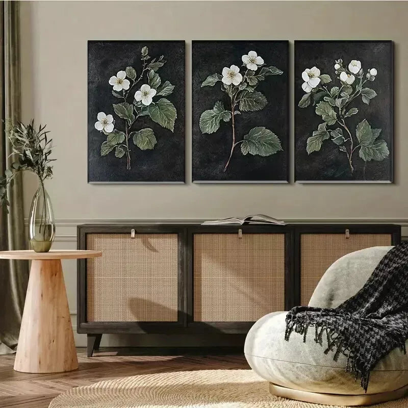 3pcs  Elegant Botanical White Flower Triptych Wall Art Set Canvas Framed 40x60cm - High Quality Print 100% Australian Made Wall Canvas Ready to Hang