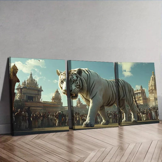 3pcs White Tiger In The City Wall Art Canvas Wall Art Set Canvas Framed 40x60cm - High Quality Print 100% Australian Made Wall Canvas Ready to Hang