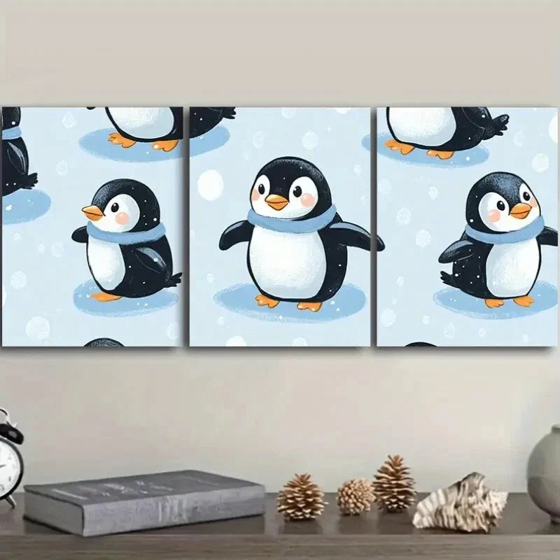 3pcs Set Penguin Classic Modern Style, Metal Print Ready to Hang Art
