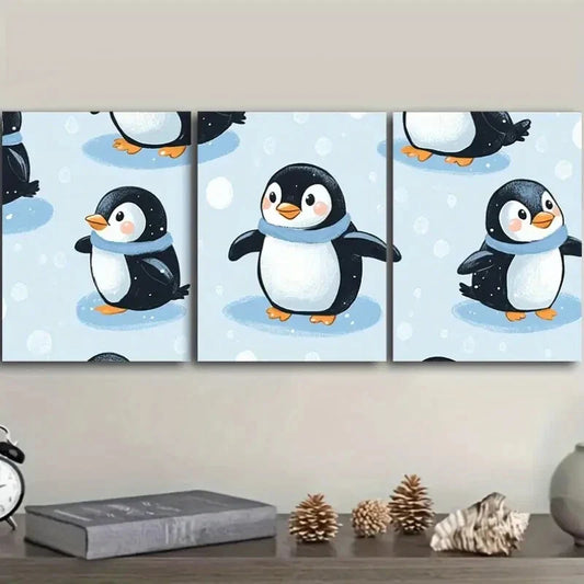 3pcs Set Penguin Classic Modern Style, Metal Print Ready to Hang Art