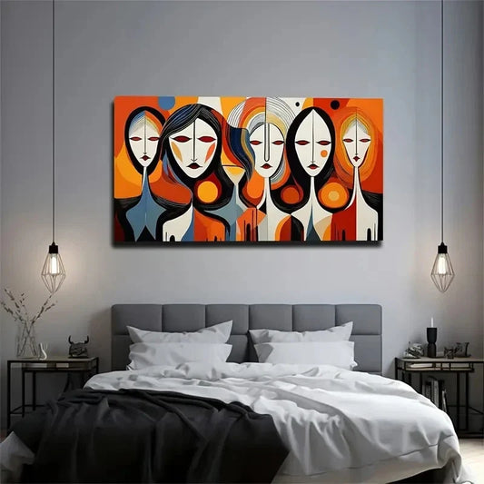 Vibrant Orange Blue & Yellow Wall Art Canvas Office Home Room Framed 120x60cm