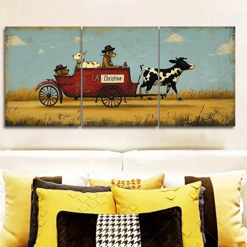 3pcs Contemporary Style Bullock Drawn   Wall Art Set Canvas Framed 40x60cm - High Quality Print 100% Australian Made Wall Canvas Ready to Hang