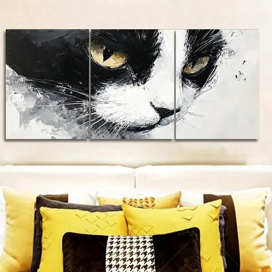 3pcs Black and White Tuxedo Cat Metal Print Ready to Hang Art