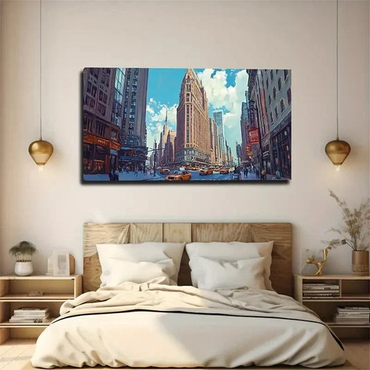 Modern Urban Street Scene Wall Art Canvas Office Home Room Framed 120x60cm
