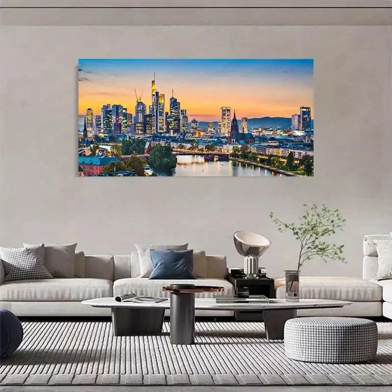 German Cityscape Retro Style Wall Art Canvas Office Home Room Framed 80x45cm
