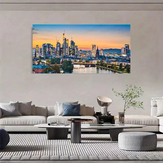 German Cityscape Retro Style Wall Art Canvas Office Home Room Framed 80x45cm