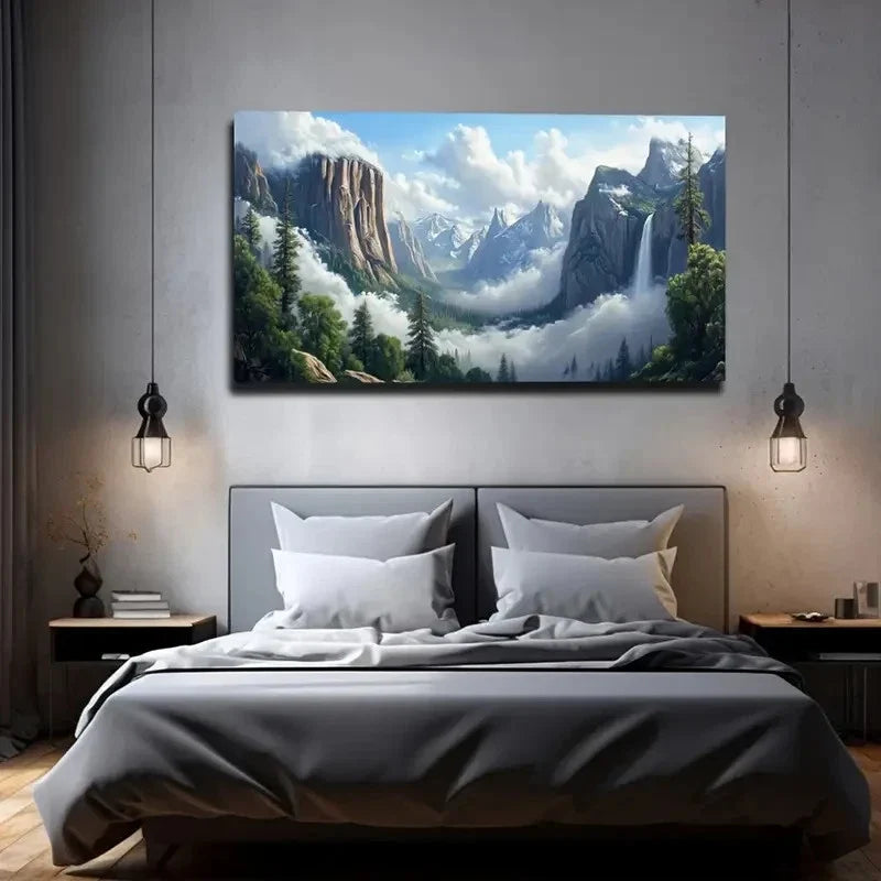 Clouds In The Valley Wall Art Canvas Office Home Room Framed 80x45cm