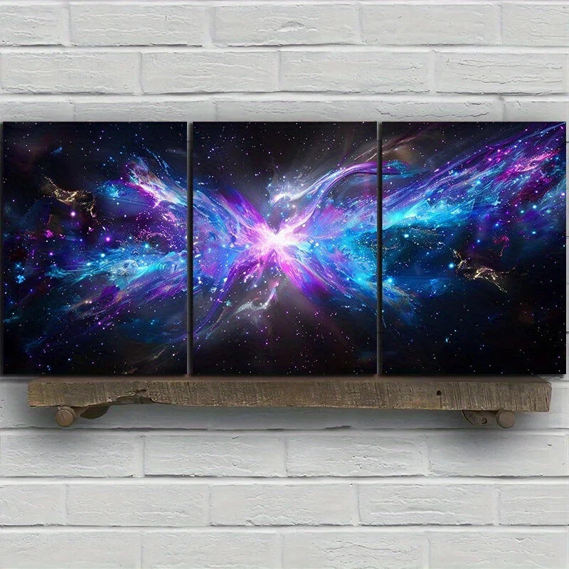 3pcs Nebula Stunning Purple Blue Metal Print Ready to Hang Art