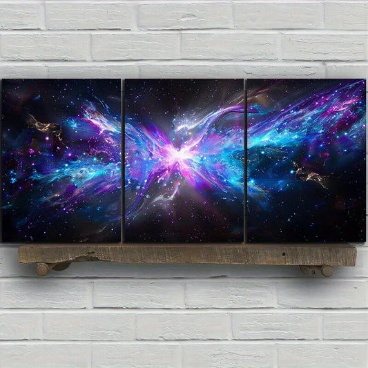 3pcs Nebula Stunning Purple Blue Metal Print Ready to Hang Art