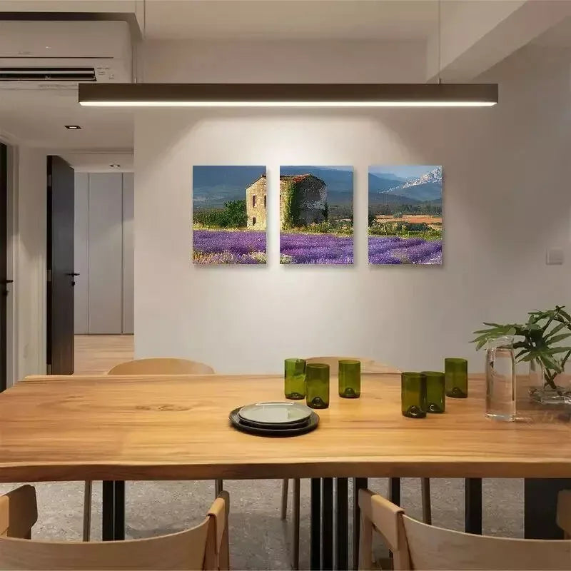 3pcs Lavender Flower Filed Mountain Canvas Framed 40x60cm - High Quality Print 100% Australian Made Wall Canvas Ready to Hang