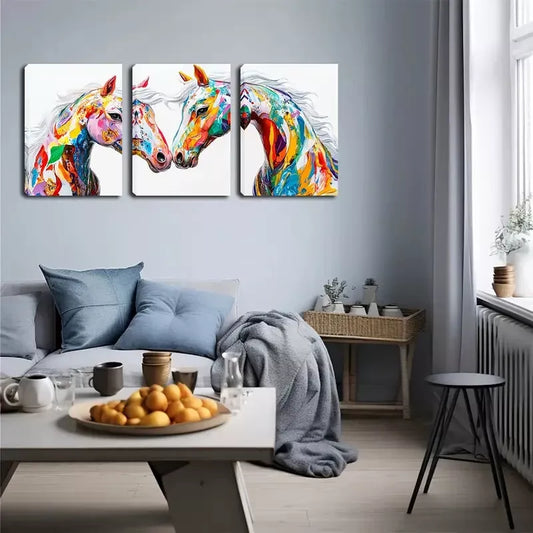 3pcs Two Colorful Horses  Wall Art Set Canvas Framed 40x60cm - High Quality Print 100% Australian Made Wall Canvas Ready to Hang