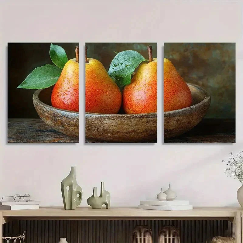 3pcs Vintage Pears Rustic Painting Metal Print Ready to Hang Art