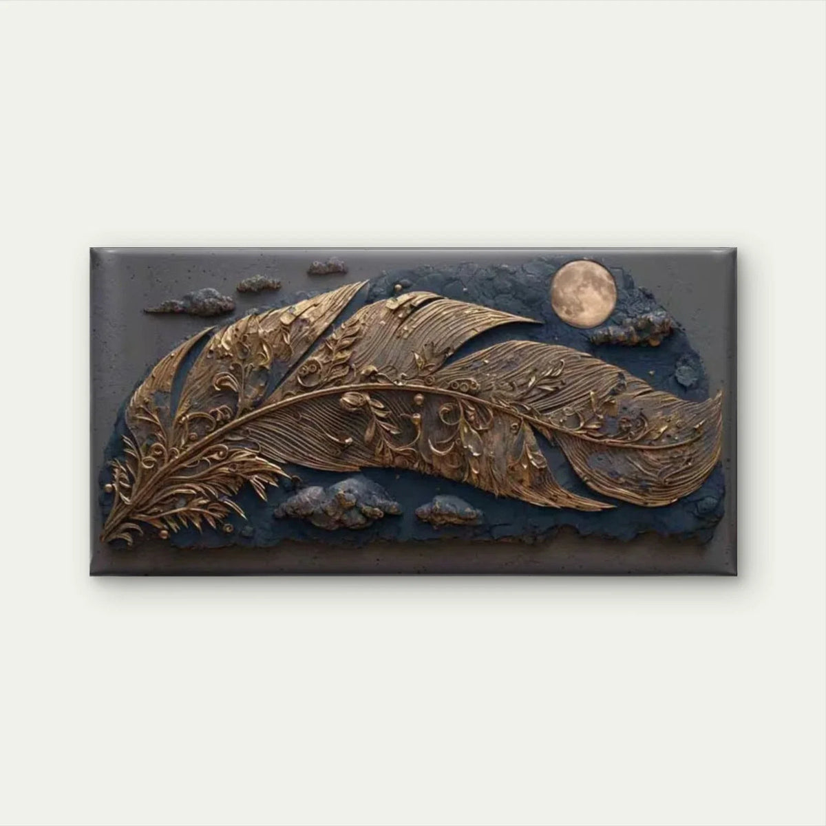 Gilded Flight Under the Moon Wall Art Canvas Office Home Room Framed 80x45cm