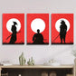 3pcs Red Samurai Silhouette with Sword, Metal Print Ready to Hang Art