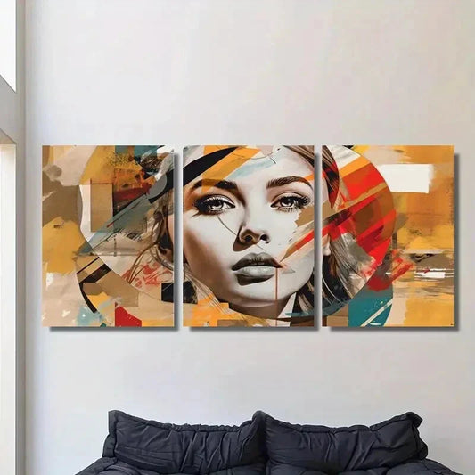 3pcs Modern Geometric Art, Colorful Face Metal Print Ready to Hang Art