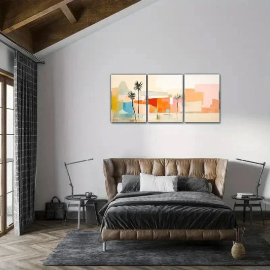 3pcs Mid-Century Architectural Art Palm Springs Metal Print Ready to Hang Art