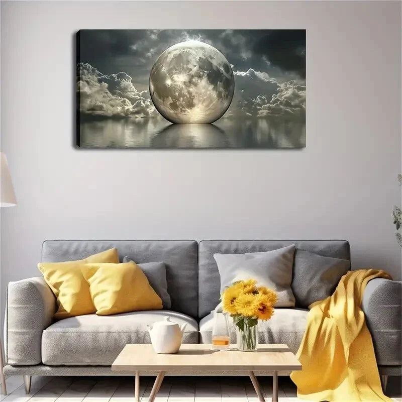 Full Moon Floating Calm Water Wall Art Canvas Office Home Room Framed 120x60cm