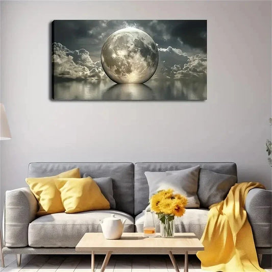 Full Moon Floating Calm Water Wall Art Canvas Office Home Room Framed 120x60cm