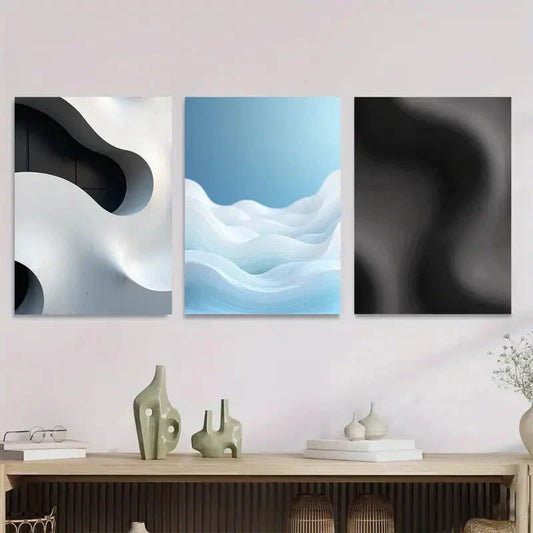 3pcs Modern Abstract Geometric Wave Patterns Metal Print Ready to Hang Art