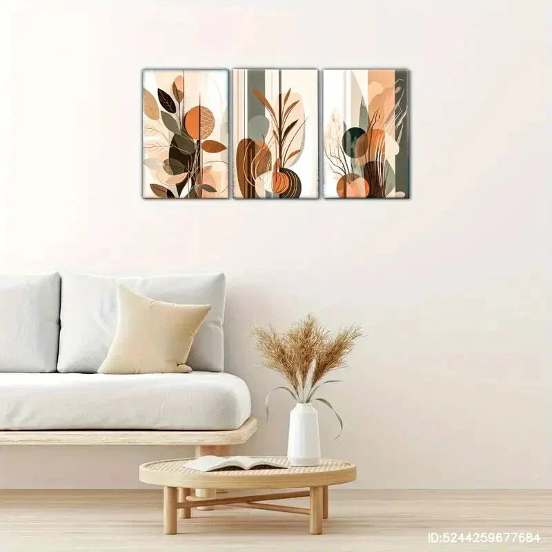 3pcs Geometric Pattern and Leaves Decoration Metal Print Ready to Hang Art
