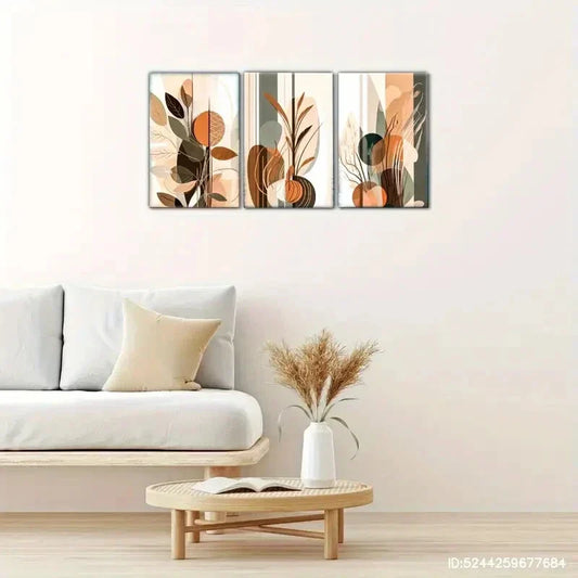 3pcs Geometric Pattern and Leaves Decoration Metal Print Ready to Hang Art