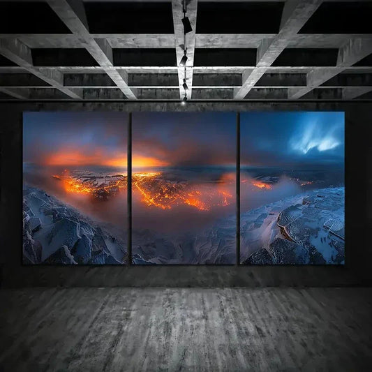 3pcs Landscape Photography Mountain Golden Metal Print Ready to Hang Art