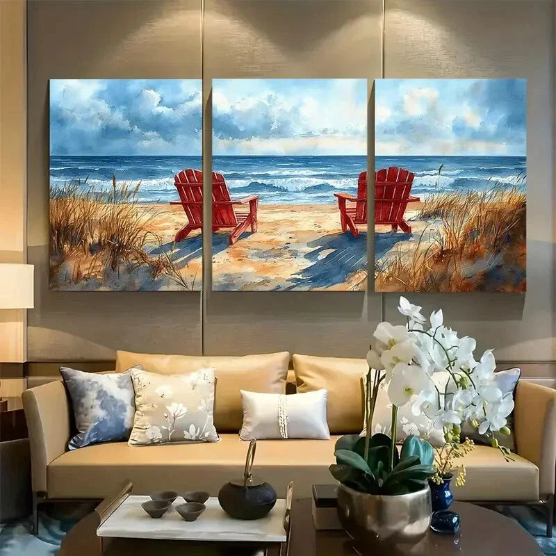 3pcs Singing Beach, Massachusetts Watercolor Metal Print Ready to Hang Art