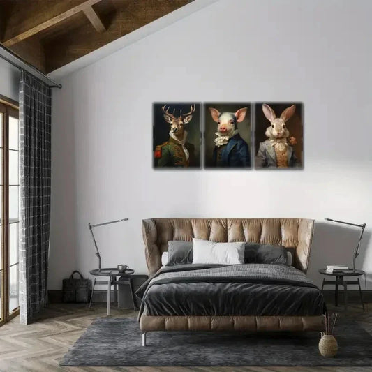 3pcs Dark Aesthetic Deer Pig Rabbit Dress Animal Metal Print Ready to Hang Art