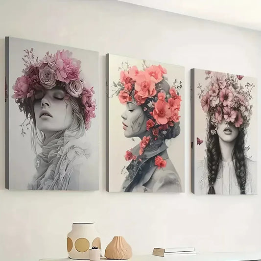 3pcs  Simple Style Prints with Women'S Faces   Wall Art Set Canvas Framed 40x60cm - High Quality Print 100% Australian Made Wall Canvas Ready to Hang