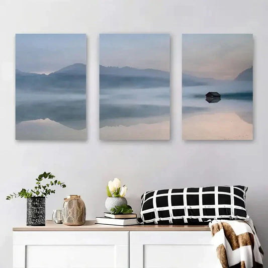3pcs Misty Mountain Lake Serene Nature Landscape Metal Print Ready to Hang Art