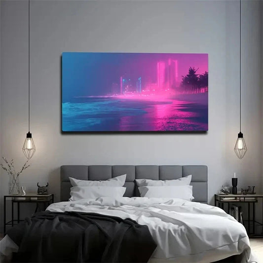 Minimalist Beach & Cityscape Wall Art Canvas Office Home Room Framed 80x45cm