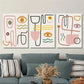3pcs painting of human face, minimalist line Metal Print Ready to Hang Art