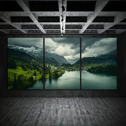 3pcs Scenic Lake Nature Mountain Metal Print Ready to Hang Art