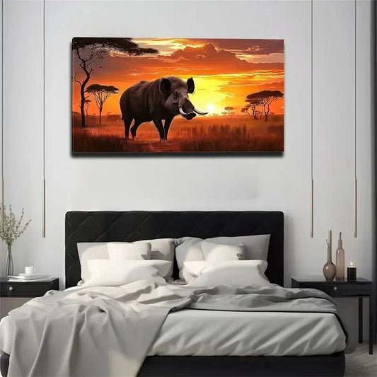 Savanna Fierce Wild Boar Wheat Wall Art Canvas Office Home Room Framed 120x60cm