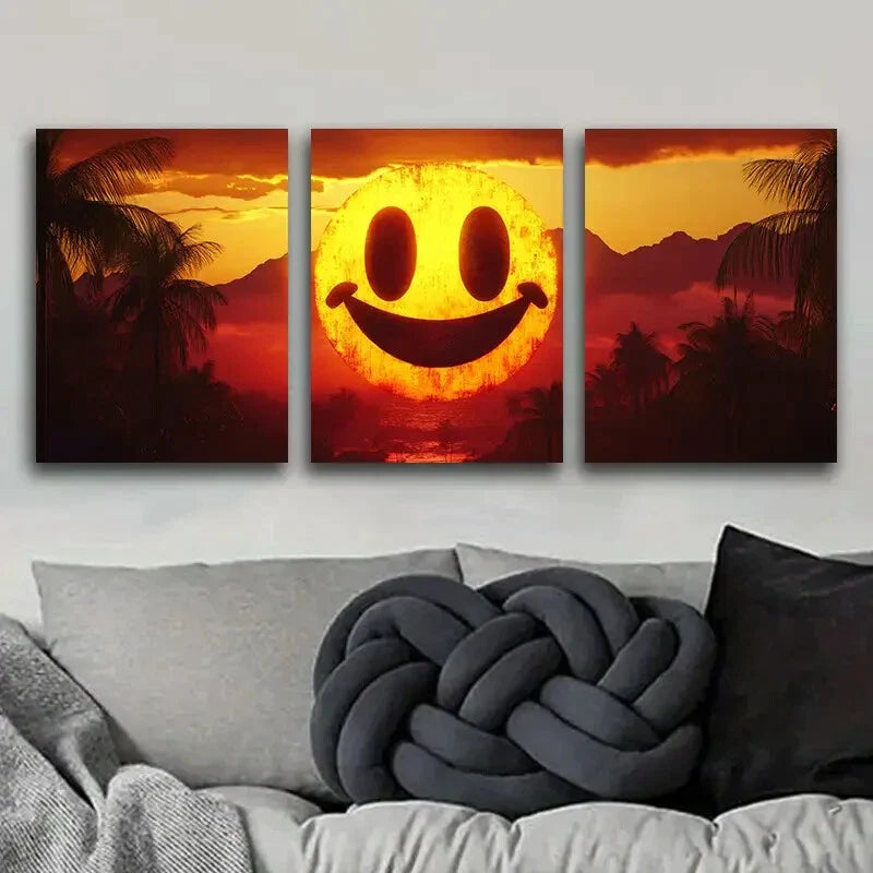 3pcs Smiling face, yellow sun in the sky  Metal Print Ready to Hang Art