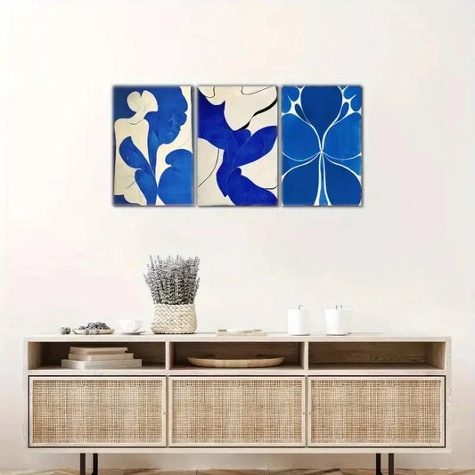 3pcs Modern Artistic Choice Navy Blue Art Poster Metal Print Ready to Hang Art