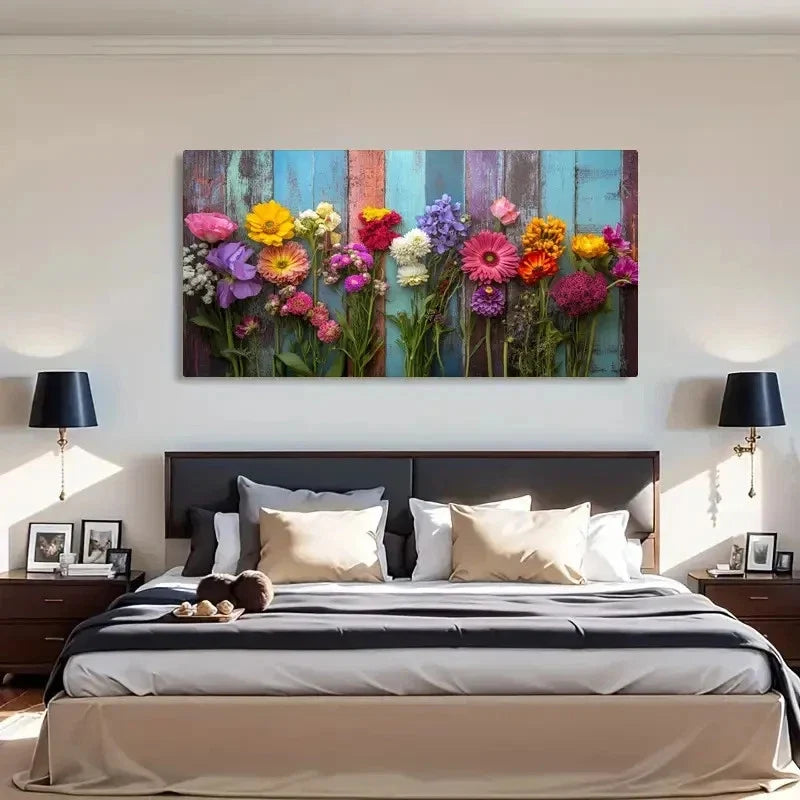Vibrant Daisy Rose Arrangement Wall Art Canvas Office Home Room Framed 120x60cm