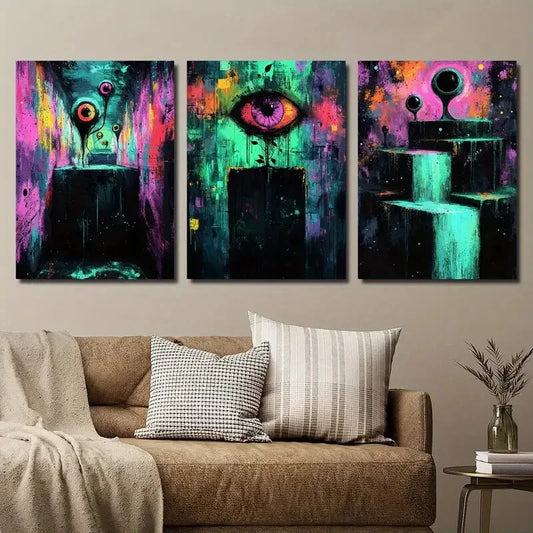 3pcs Weird And Bizarre Abstract Eye Circles Metal Print Ready to Hang Art