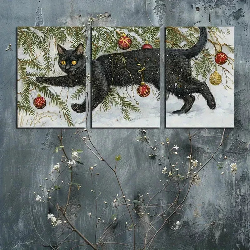 3pcs Charming Black Cat Canvas Framed 40x60cm - High Quality Print 100% Australian Made Wall Canvas Ready to Hang