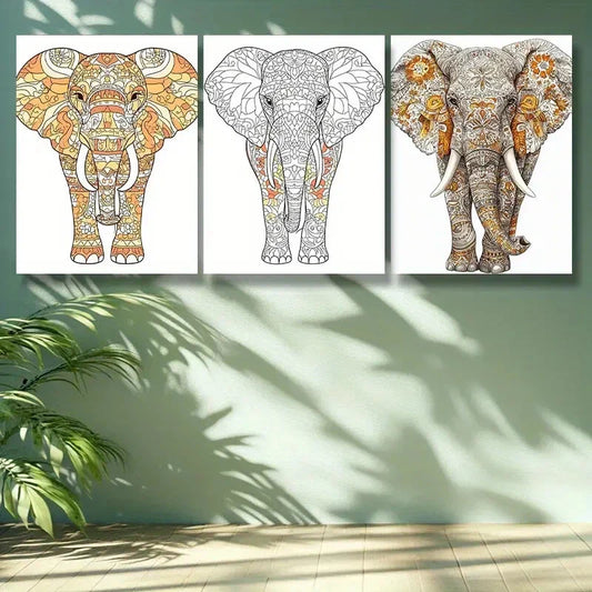 3pcs   Stylized elephant Wall Art Painting Wall Art Set Canvas Framed 40x60cm -High Quality Print 100% Australian Made Wall Canvas Ready to Hang