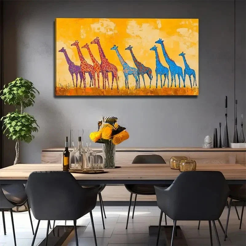 Colorful Giraffe Suitable Deco Wall Art Canvas Office Home Room Framed 80x45cm