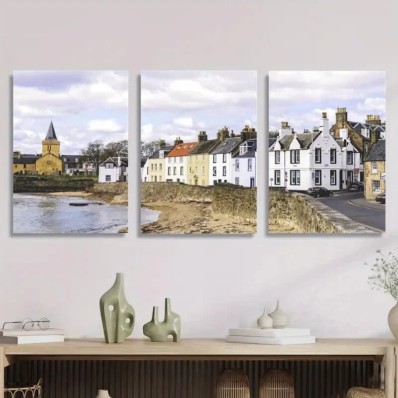 3pcs Vibrant Scottish Countryside Townscapes Metal Print Ready to Hang Art