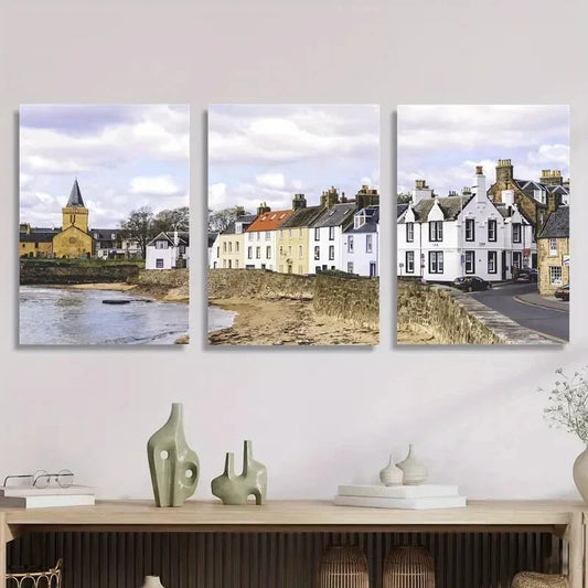 3pcs Vibrant Scottish Countryside Townscapes Metal Print Ready to Hang Art