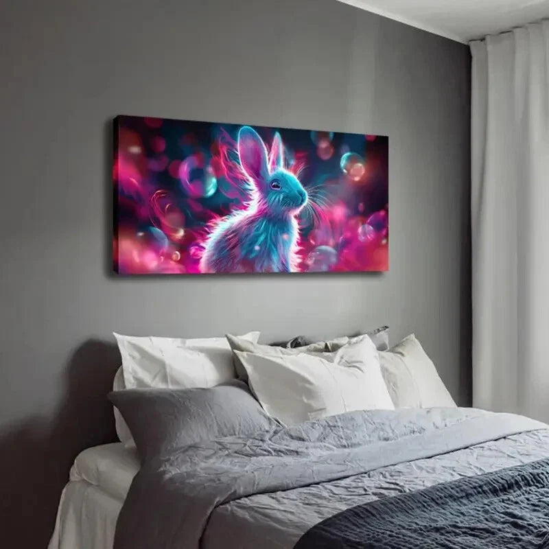Vibrant Neon Colors Bunny Wall Art Canvas Office Home Room Framed 120x60cm