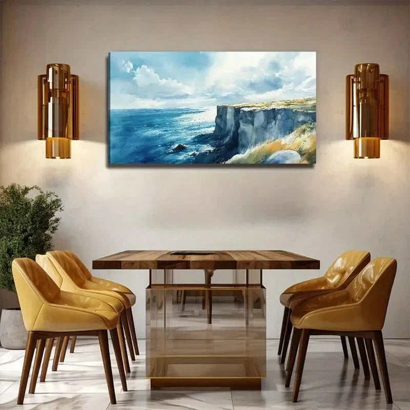 Ocean Under The Cliffs Wall Art Canvas Office Home Room Framed 120x60cm