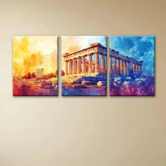 3pcs Ancient Greek Parthenon Architecture Metal Print Ready to Hang Art