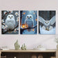 3pcs White Owl Magpies Cherry Blossoms Nature Wall Art Set Canvas Framed 40x60cm - High Quality Print 100% Australian Made Wall Canvas Ready to Hang