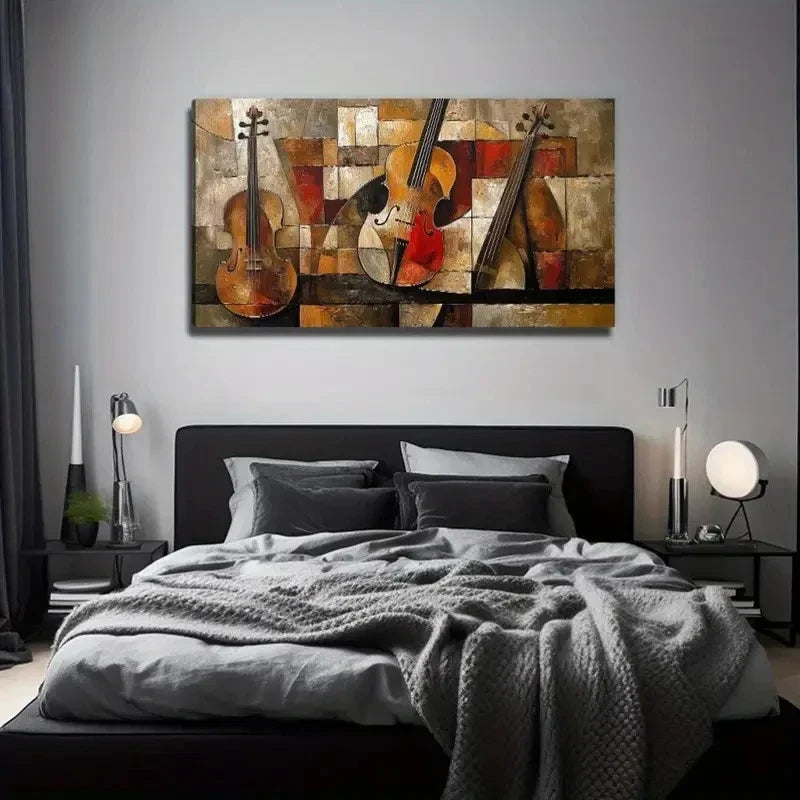 Three Abstract Guitars Wall Art Canvas Office Home Room Framed 80x45cm.