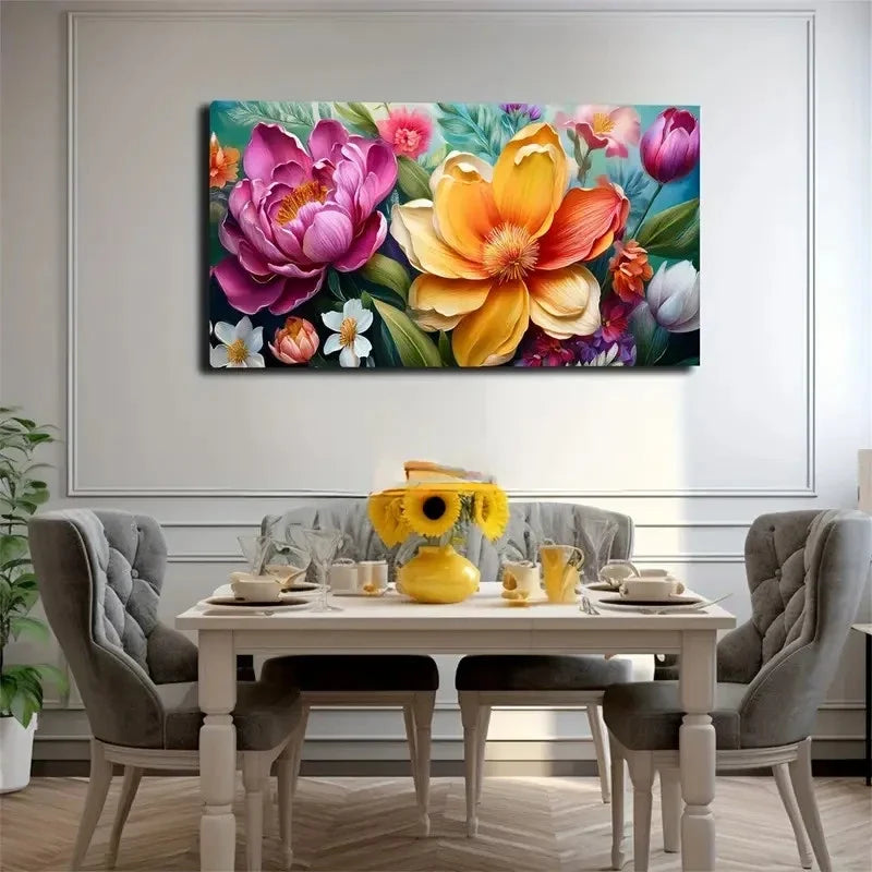 Vibrant Bohemian Blooming Wall Art Canvas Office Home Room Framed 80x45cm
