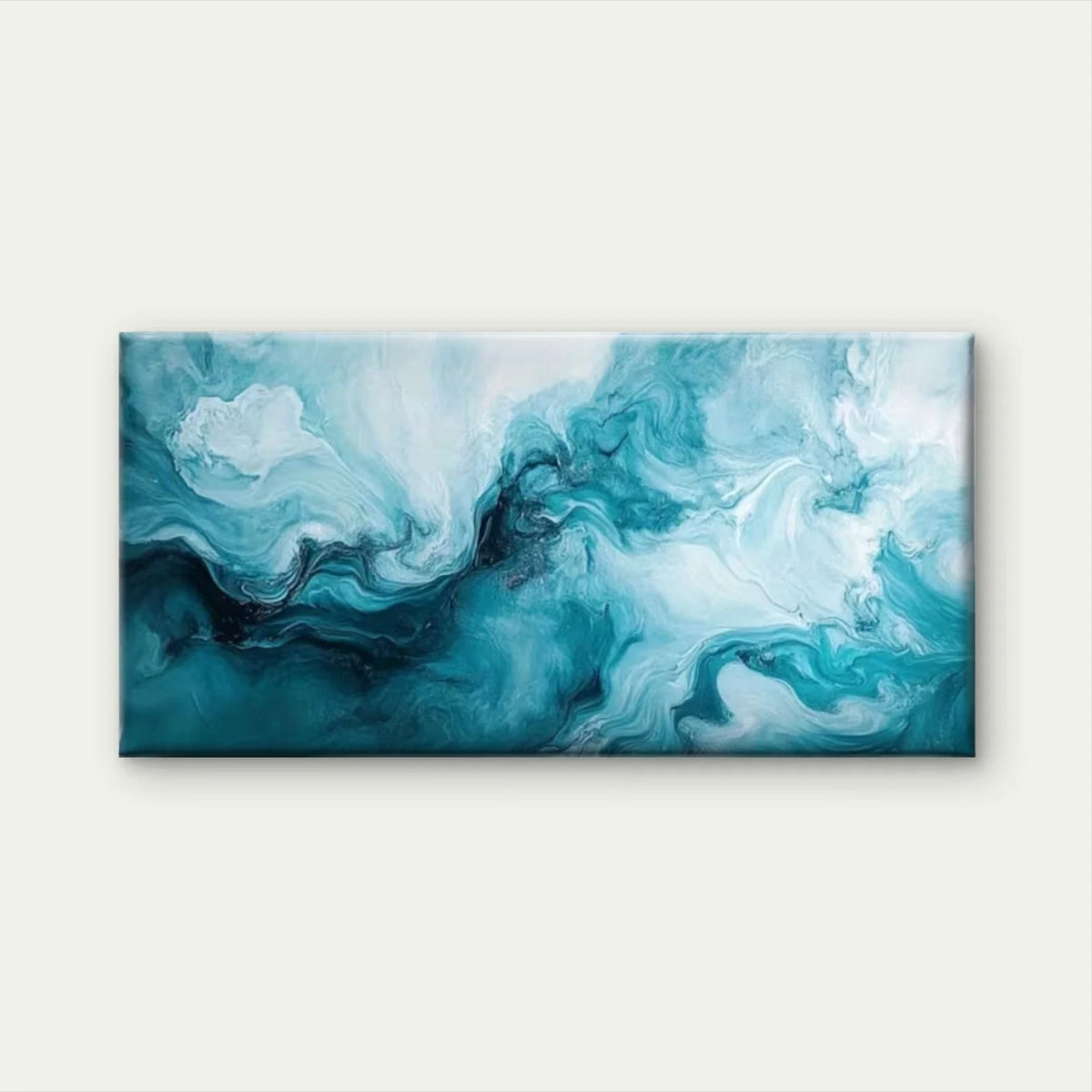 Abstract Ocean Waves Wall Art Canvas Office Home Room Framed 80x45cm